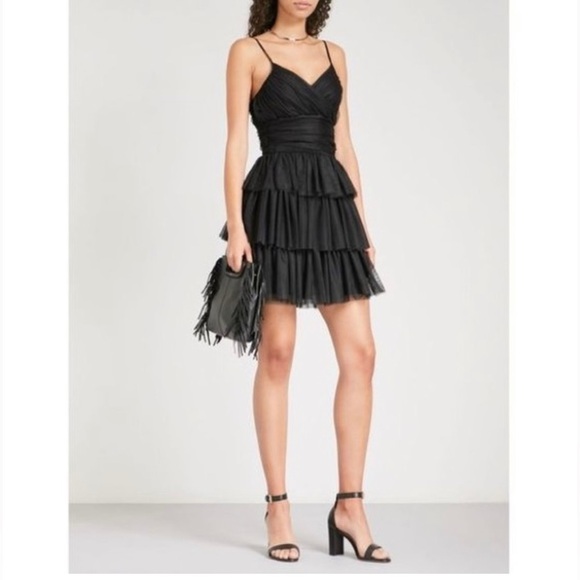 Maje Richard Black Frilled Tulle Mini Dress Balletcore Tiered Ruffled NWT - Picture 1 of 8
